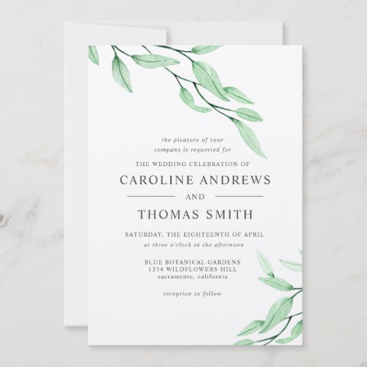 Etherisch Groen | Elegante Botanische Bladeren bru Kaart (Voorkant)