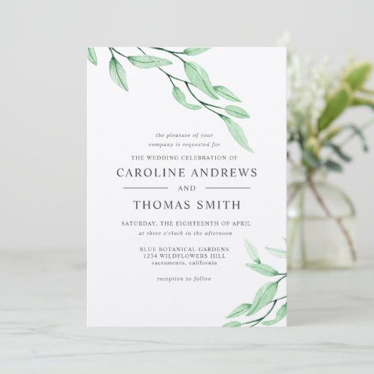 Etherisch Groen | Elegante Botanische Bladeren bru Kaart (Staand voorkant)