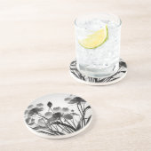 Etherisch Kosmos Boeket Tijdloos Zwart-wit Zandsteen Onderzetter (Zijkant)