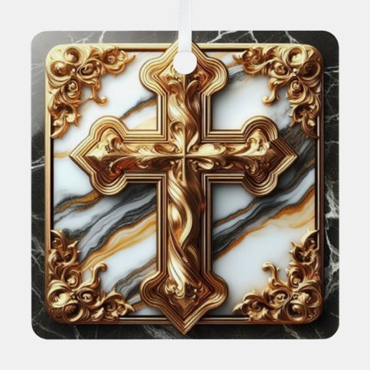 Etherisch kruis gesneden in wit marmer metalen ornament (Voorkant)