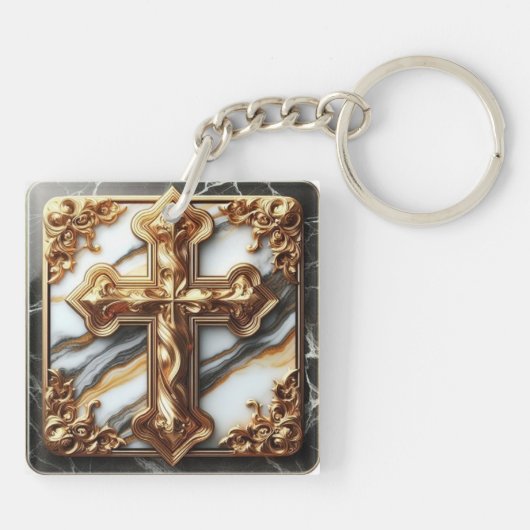 Etherisch kruis gesneden in wit marmer sleutelhanger (Achterkant)