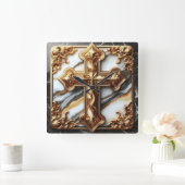 Etherisch kruis gesneden in wit marmer vierkante klok (Huis)