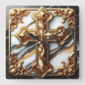 Etherisch kruis gesneden in wit marmer vierkante klok (Voorkant)
