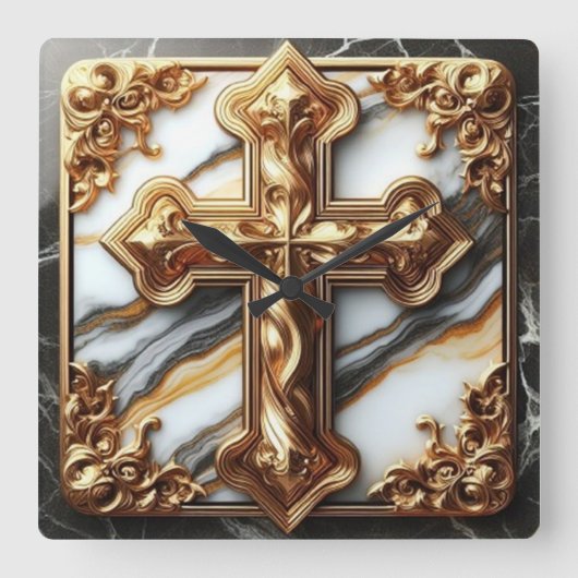 Etherisch kruis gesneden in wit marmer vierkante klok (Voorkant)