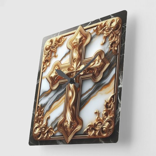 Etherisch kruis gesneden in wit marmer vierkante klok (Hoek)