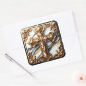 Etherisch kruis gesneden in wit marmer vierkante sticker (Envelop)