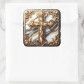 Etherisch kruis gesneden in wit marmer vierkante sticker (Tas)