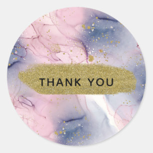 Etherisch Maagdenpalm Roze & Gouden Inktachtig Fan Ronde Sticker