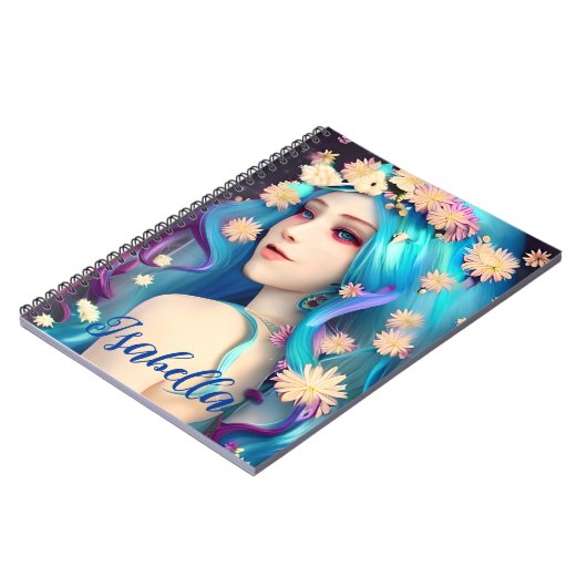 etherisch meisje met bloemen gepersonaliseerd notitieboek (Linkerzijde)