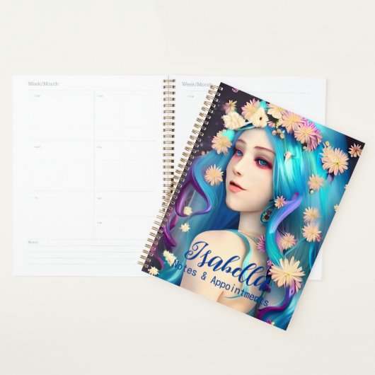  etherisch meisje met bloemen gepersonaliseerd planner (Display)