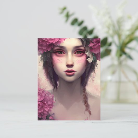 Etherisch meisje met roze sproeten briefkaart (Staand voorkant)