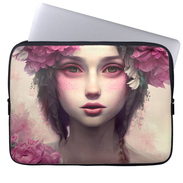 Etherisch meisje met roze sproeten laptop sleeve (Voorkant)