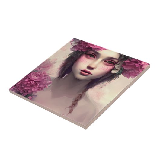 Etherisch meisje met roze sproeten tegeltje (Zijkant)