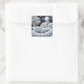Etherisch Paard en Betoverd Kasteel Vierkante Sticker (Tas)