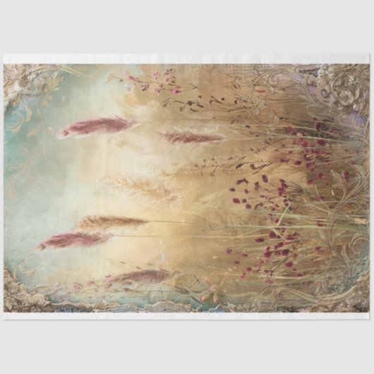 Etherisch, Pampas gras veld, gemengd media effect Tissuepapier (Voorkant)