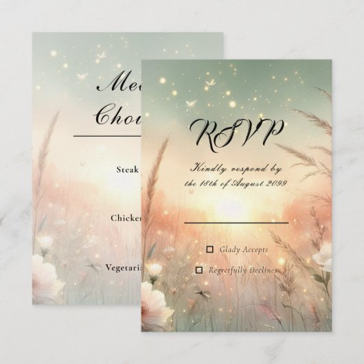 Etherisch Pastel Wilde Bloemenveld Bruiloft RSVP Kaartje (Voorkant / Achterkant)