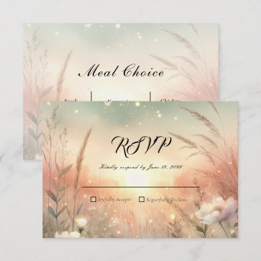 Etherisch Pastel Wilde Bloemenveld Bruiloft RSVP Kaartje (Voorkant / Achterkant)