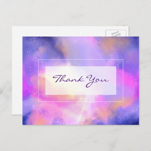 Etherisch ruimteontwerp in Paarse en roze Dank u Briefkaart (Voorkant / Achterkant)