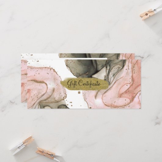 Etherisch somber roze zwart gouden cadeaubon kaart (Voorkant / Achterkant in situ)