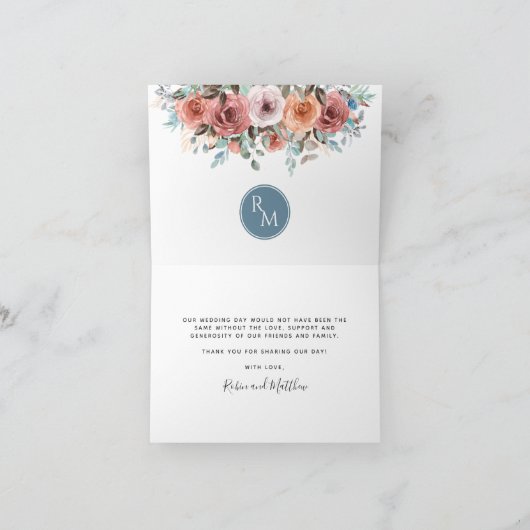 Etherisch Stofblauw, Leisteen Bloemrijke Bedankkaa Bedankkaart (Binnen)