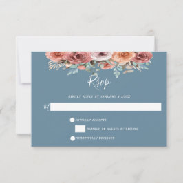 Etherisch Stoffig Blauw, Blush en Perzik Bloemen R RSVP Kaartje