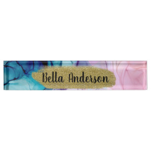 Etherisch Teal Roze Elegant Inkt Modern Glam Trend Naambordje