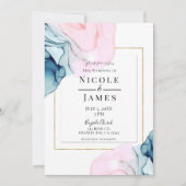 Etherisch Turquoise Roze Elegant Goud Modern Trouw Kaart (Voorkant)