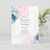 Etherisch Turquoise Roze Elegant Goud Modern Trouw Kaart (Staand voorkant)