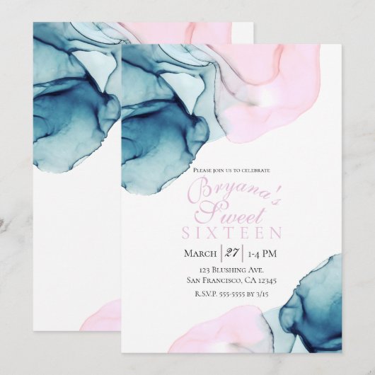 Etherisch Turquoise Roze Elegant Inkt Modern Sweet Kaart (Voorkant / Achterkant)