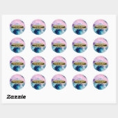Etherisch Turquoise Roze Paars Inktachtige Moderne Ronde Sticker (Vel)