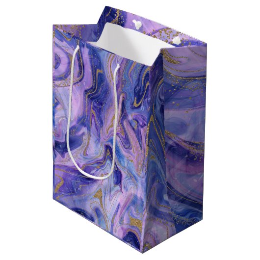 Etherisch Watervies Marmer Waterverf Fantasie Medium Cadeauzakje (Voorkant Gekanteld)