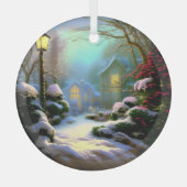 Etherische 3D-look Winter Scene Kinkade Geïnspiree Glas Ornament (Voorkant)