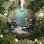 Etherische 3D-look Winter Scene Kinkade Geïnspiree Glas Ornament<br><div class="desc">Mooie 3D look winterscène geïnspireerd door Thomas Kinkade zal schitteren en reflecteren uw lichten en een aanvulling op uw kerstboom en de rest van uw vakantiehuis. Prachtige,  intense kleuren.</div>