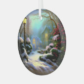 Etherische 3D-look Winter Scene Kinkade Geïnspiree Glas Ornament (Voorkant links)