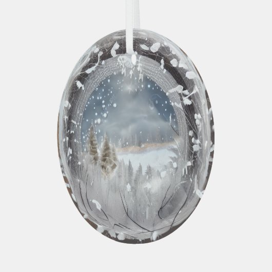 Etherische 3D-look winterscène glas Ornament (Voorkant links)