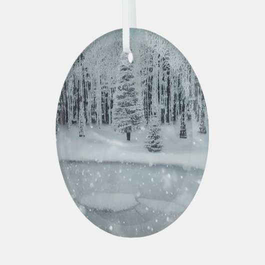 Etherische 3D-look winterscène glas Ornament (Voorkant links)