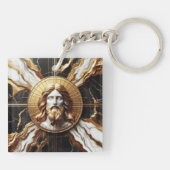 Etherische Aanwezigheid Gezicht van Jezus Gesneden Sleutelhanger (Achterkant)