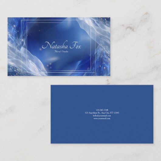 Etherische Abstracte Golven Blauw & Goud Visitekaartje (Voorkant / Achterkant)