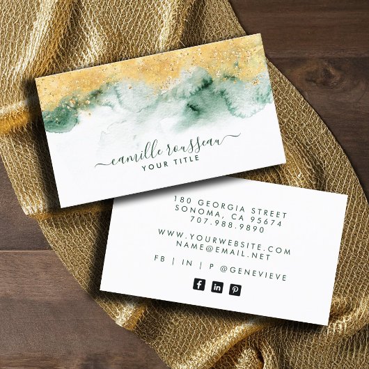 etherische Abstracte Waterverf gouden glitter Visitekaartje