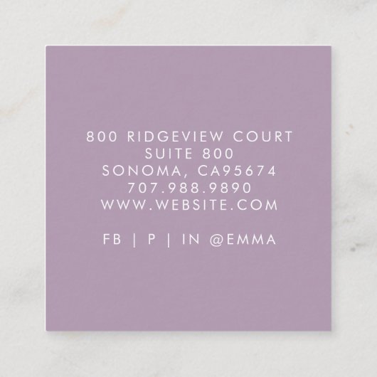 Etherische Abstracte Waterverf Paarse make-up arti Vierkante Visitekaartje (Achterkant)