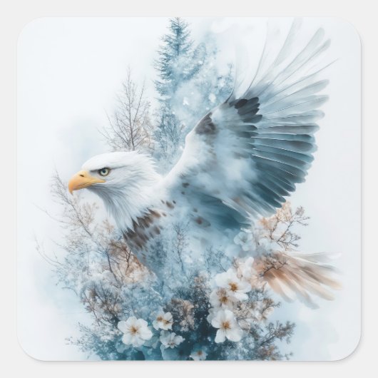 Etherische Adelaar in een Dromerig Woud Vierkante Sticker (Voorkant)