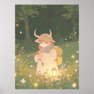 ETHERISCHE Anime Meisje met Hoorns in Whimsical Me Poster