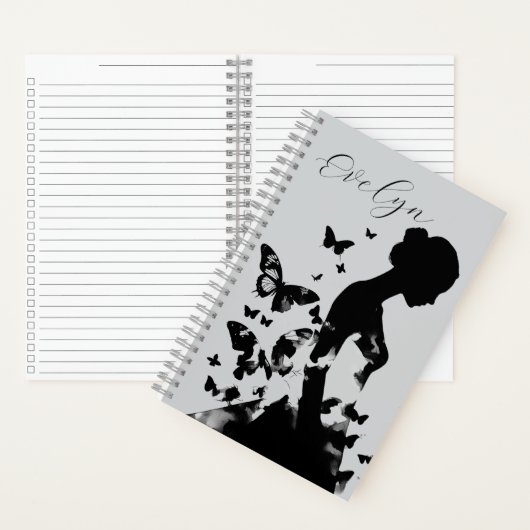 Etherische Ballerina Vlinders Monochrome Naam Notitieboek (Binnen)