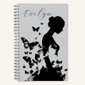Etherische Ballerina Vlinders Monochrome Naam Notitieboek (Voorkant)