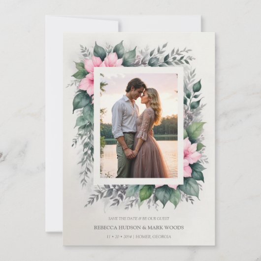 Etherische & betoverende botanische zachte bloemen save the date (Voorkant)