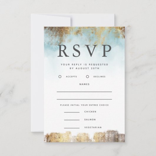 Etherische Blauw en Goud RSVP met Maaltijdkeuze (Voorkant)