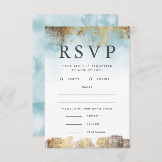 Etherische Blauw en Goud RSVP met Maaltijdkeuze (Voorkant / Achterkant)