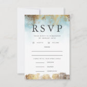 Etherische Blauw en Goud RSVP met Maaltijdkeuze Kaartje (Voorkant)