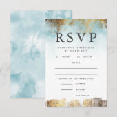 Etherische Blauw en Goud RSVP met Maaltijdkeuze Kaartje (Voorkant / Achterkant)