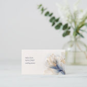 Etherische Blauw Gouden Bloemen Visitekaartje (Staand voorkant)